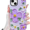 KANGHAR Cute Case for iPhone 14 Case for Women Girls [Compatible with MagSafe] Purple & White Oil Painting Floral Print Pattern Design, Aesthetic Girly Flowers Magnetic Protective Phone Cover