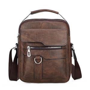 Small Crossbody Bag, Mens Shoulder Bag, Vintage leather Bag Office Business for Men, Handbag Purse Zipper (Brown-3)
