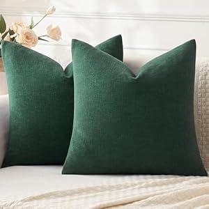 MIULEE Christmas Dark Green Couch Pillow Covers 18x18 Inch, Set of 2 Soft Chenille Decorative Throw Pillow Covers Farmhouse for Sofa Living Room Bed