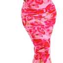 PRETTYGARDEN Women's Bodycon Maxi Dress Fall Spring Fashion Long Sleeve Floral Print Tight Fitted Party Club Ruched Dresses (Pink, L)