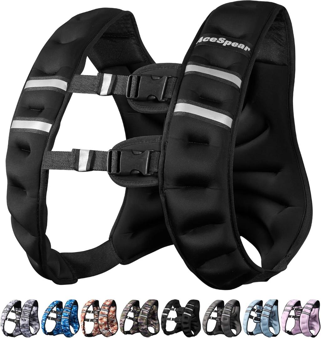 AceSpear Weighted Vest for Men Women 6lbs/8lbs/10lbs/12lbs/14lbs/16lbs/18lbs Body Weight Vest with Reflective Stripe for Running Walking Jogging Fitness Strength Training Workout (Black)