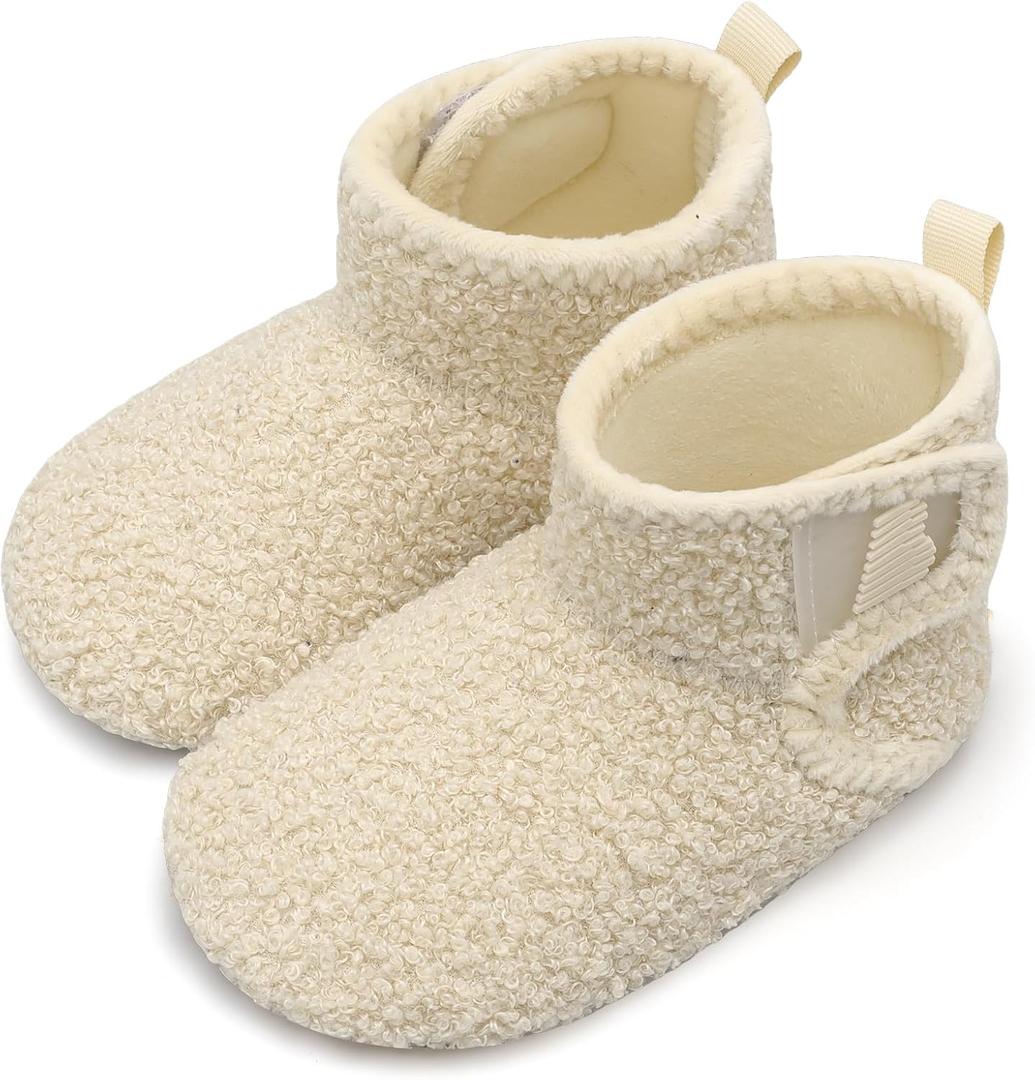 BARERUN Baby Toddler Slippers Girls Boys House Shoes Fuzzy Boots Socks | Breathable, Lightweight, Fur Lined, Easy Slip on and off, Non-Slip Rubber Sole, Machine Washable, for Bedroom Indoor Outdoor (Beige)