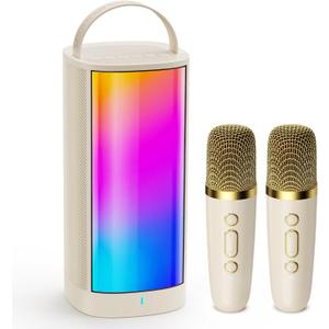 Mini Karaoke Machine for Kids and Adults, Portable Bluetooth 5.3 Karaoke Speaker with 2 Wireless Microphones, Popular Birthday Gifts for Girls Boys Age 3-12+, Singing Machine with Party Lights