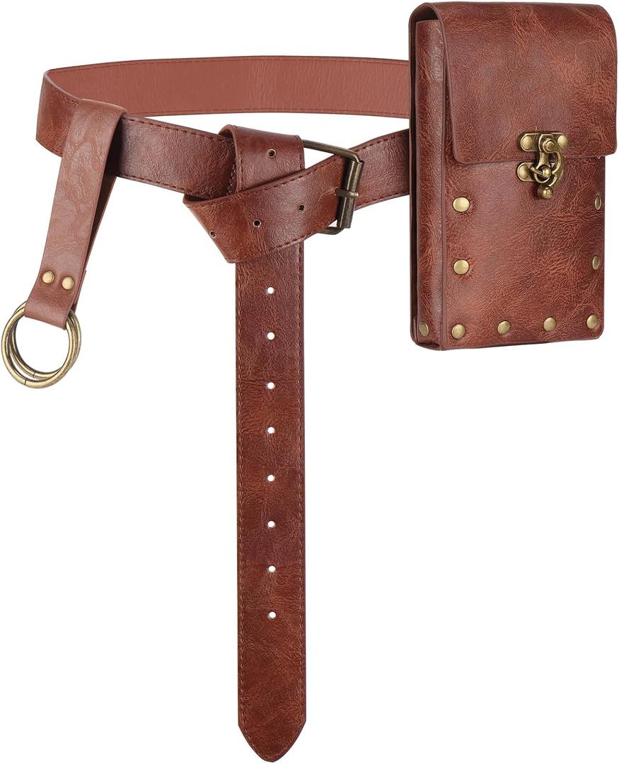 Renaissance Belt Pouch Waist Bag Pouch Skirt Hike Medieval Bag Ren Faire Costume Accessories for Halloween (Brown, Skirt Hike Set)