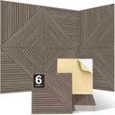 JBER Acoustical Wall Panels - 6 PCS 23.6 X 23.6 Inches Wood-Pattern Printing Sound Absorbing Panels, Large Self-Adhesive Decorative Soundproof Wall Panels for Studio,Home & Living Room(Light Walnut)