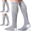 CS CELERSPORT 3 Pairs Compression Socks for Men and Women 20-30 mmHg Running Support Socks (Large-X-Large, Grey (3 Pack)