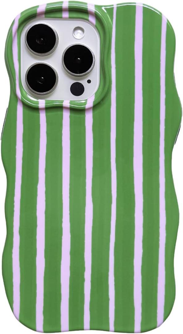 for iPhone 16 Pro Max Case Striped Cute Aesthetic Stylish Trendy Wave Protective Phone Case Durable Shockproof-Green