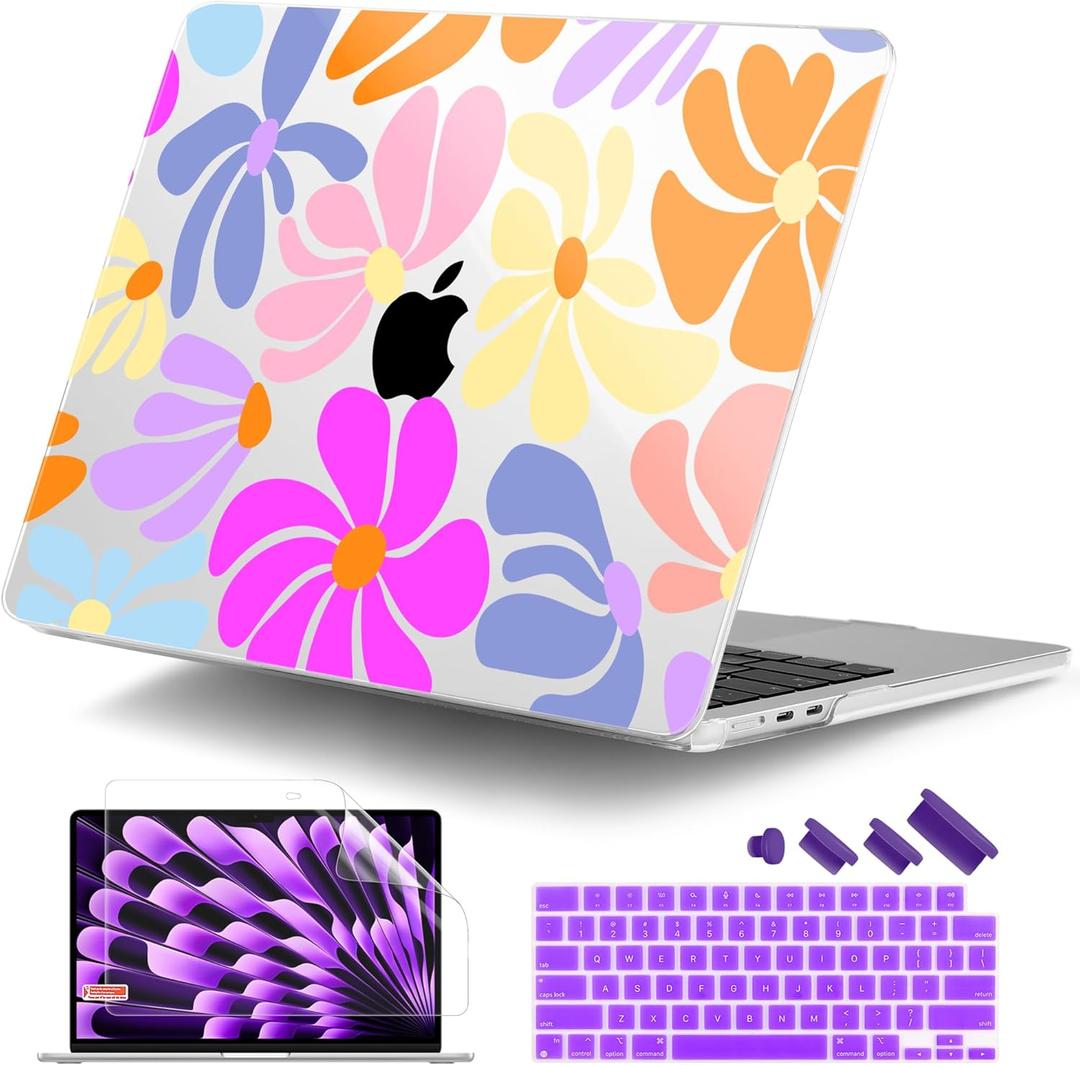 DONGKE Compatible with M5 MacBook Air 15 inch Case 2026 2025-2023 A3448 A3241 A3114 A2941 M4 M3 M2 Liquid Retina Display Touch ID, Protective Hard Shell Cover & Keyboard Skin - Colorful Florals
