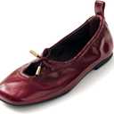 Women Ballet Flats Square Toe Lace Up Bow Ballerina Shoes Cute Slip On Casual Mary Jane Shoes (6, Burgundy)