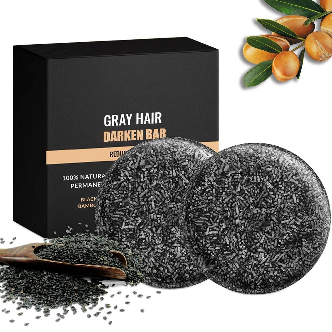 Gray Hair Reverse Bar Soap, Black Soap for Gray Hair Mane Gray Reverse Bar for Men and Women - Natural Hair Darkening Shampoo Soap Vegan, pH balanced (2PCS)