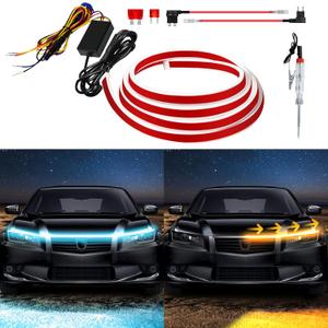 Exterior Car LED Hood Light Strip, Dual Color Dynamic Scan Start Up Hoodbeam Kit, Led Daytime Running Lights Ice Blue&Amber Switchback Sequential Turn Signal Lights for Cars, Trucks, SUV(59inch/ 1set)