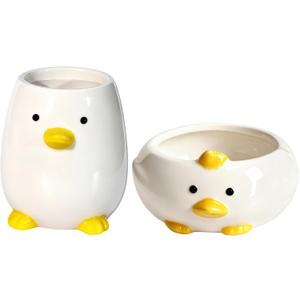 Desk Organizer Set of 2 For Office School Ceramic Pen and Paper Clip Holder for Desk Cute Cartoon Animal Stand Pencil Cup Pot Desk Organizer - Set incl. Ceramic Pen Holder and Paper Clip Holder