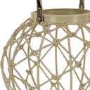 Lantern Candleholder, Woven Rope Construction, Bleached Sand, Modern Design and Finish, Includes Metal Handle, 9 Inches