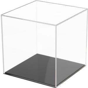 Fully Assembled Acrylic Display Case with Black Base, Clear Cube Dustproof Acrylic Display Box for Collectibles, Alternative Glass Case with Black Stand for Display, 6x6x6Inch
