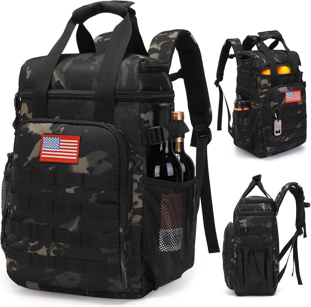 Tactical Backpack Cooler,Lunch Backpack for Men Adults Work with HandleSoft Cooler Backpack Insulated Waterproof Leak Proof (Black Camo)