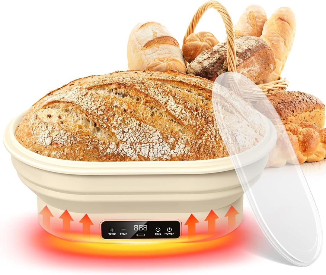 Heating Sourdough Bread Proofing Basket,Digital Display Bread Proofer with 6 Temperature Settings/7 Timing Settings,11 Inch Round Backlight Foldable Proofing Bowl for Silicone Basket,Food Warmer