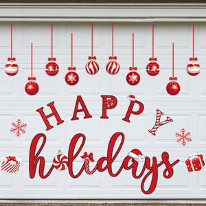 Whaline 24Pcs Christmas Garage Decoration Magnet Stickers Red Happy Holidays Garage Door Decals Snowflake Refrigerator Stickers for Xmas Home Party Decor