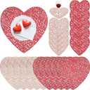 Layhit 20 Pcs Valentine's Day Heart Placemats and Coasters Set Include 10 Love Placemats 10 Heart Coasters Vinyl Washable Valentines Table Decorations for Wedding Anniversary Party (Red, Gold)