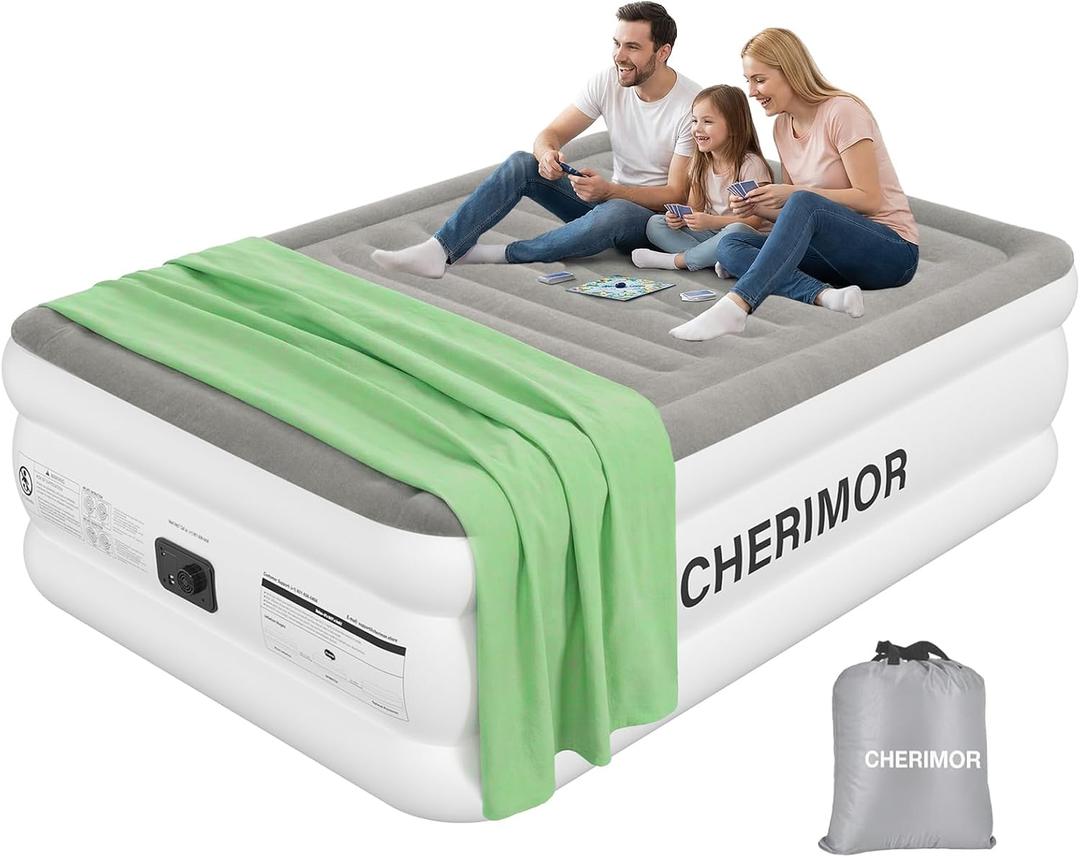 CHERIMOR Air Mattress Queen with Built in Pump, Anti-Sag Horizontal Beam, 3-Min Fast Inflation, 800 lbs Heavy-Duty Support Blow Up Mattress, Multi-Layer Leak Proof Air Bed for Home Guests Camping