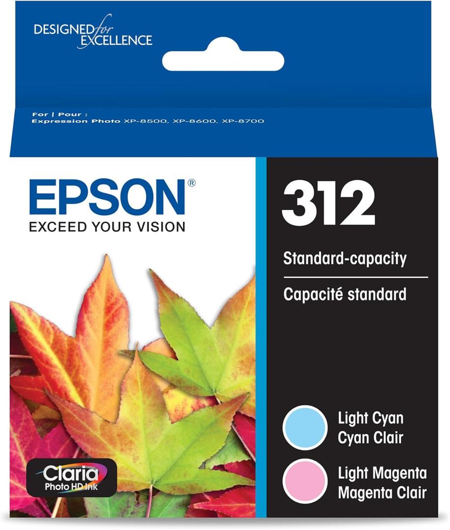 EPSON 312 Claria Photo HD Ink Standard Capacity (T312922-S) Works with Expression Photo XP-8500, XP-8600, XP-8700, XP-15000, Light cyan/light magenta
