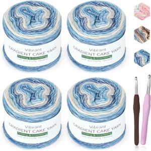 Katech Ombr Yarn for Crocheting-Gradient Cake Yarn-4x100g 60% Cotton 30% Acrylic 10% Wool-Ombr Multicolor Soft Rainbow Cotton Crochet Yarn for Scarves, Shawls, Blankets and Garments(G)