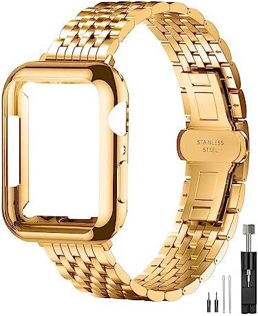 QUNDAXI Slim Metal Band with Apple Watch Band 40mm 41mm 38mm 45mm 44mm 42mm, Dressy Stainless Steel Chain Strap for Women Man iWatch Bands Series 9 8 7 6 5 4 3 2 1 SE SE2