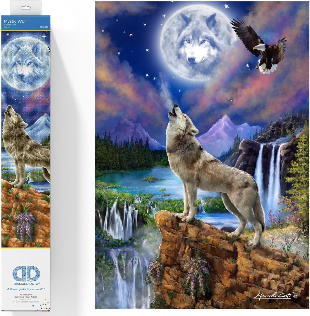 DIAMOND DOTZ Mystic Wolf Diamond Art Kit for Adults, 26.4x18.5in, Full Drill, Round Dotz, Diamond Painting Kit, Diamond Art (Multicolor)