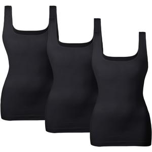 EUYZOU Women's Tummy Control Shapewear Tank Tops Seamless Square Neck Compression Tops Slimming Body Shaper Camisole (Medium, Black 3pk)