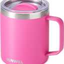 SUNWILL Insulated Coffee Mug with Lid, Travel Tumbler with Handle, 14 oz Stainless Steel Cup for Home, Office, Camping, Powder Coated Magenta