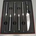 Piklohas Steak Knives Set of 6, 4.5 Inch Non Serrated Dinner Knife, Forged German Steel Damascus Pattern Straight Edge Meat Knife with Full Tang Handle, Dishwasher Safe, Ideal for Gift