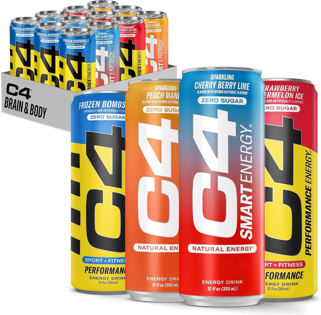 Cellucor C4 Performance & Smart Energy Drink Official Variety Pack | Zero Sugar Carbonated Preworkout Energy | 150+200mg Caffeine with Beta Alanine | 4 Flavors | 12 Fl Oz (12 Pack), Best Before Date 07/31/2025