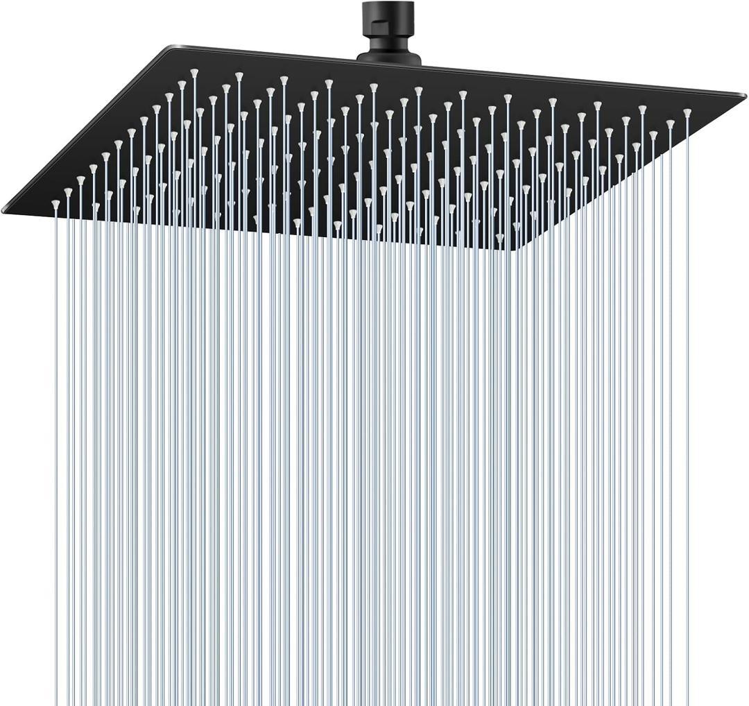 KINLIV 12 inch Matte Black Rain Shower Head  All Metal 304 Stainless Steel, Full Body Rainfall Shower with 144 Silicone Nozzles  Square Showerheads Ceiling or Wall Mount Modern Bathroom