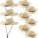 Newcotte 9 Pack Straw Cowboy Hats for Women Western Cowgirl Beach Sun Hat Bulk with Windproof Rope for Party Travel (One Size, Beige)