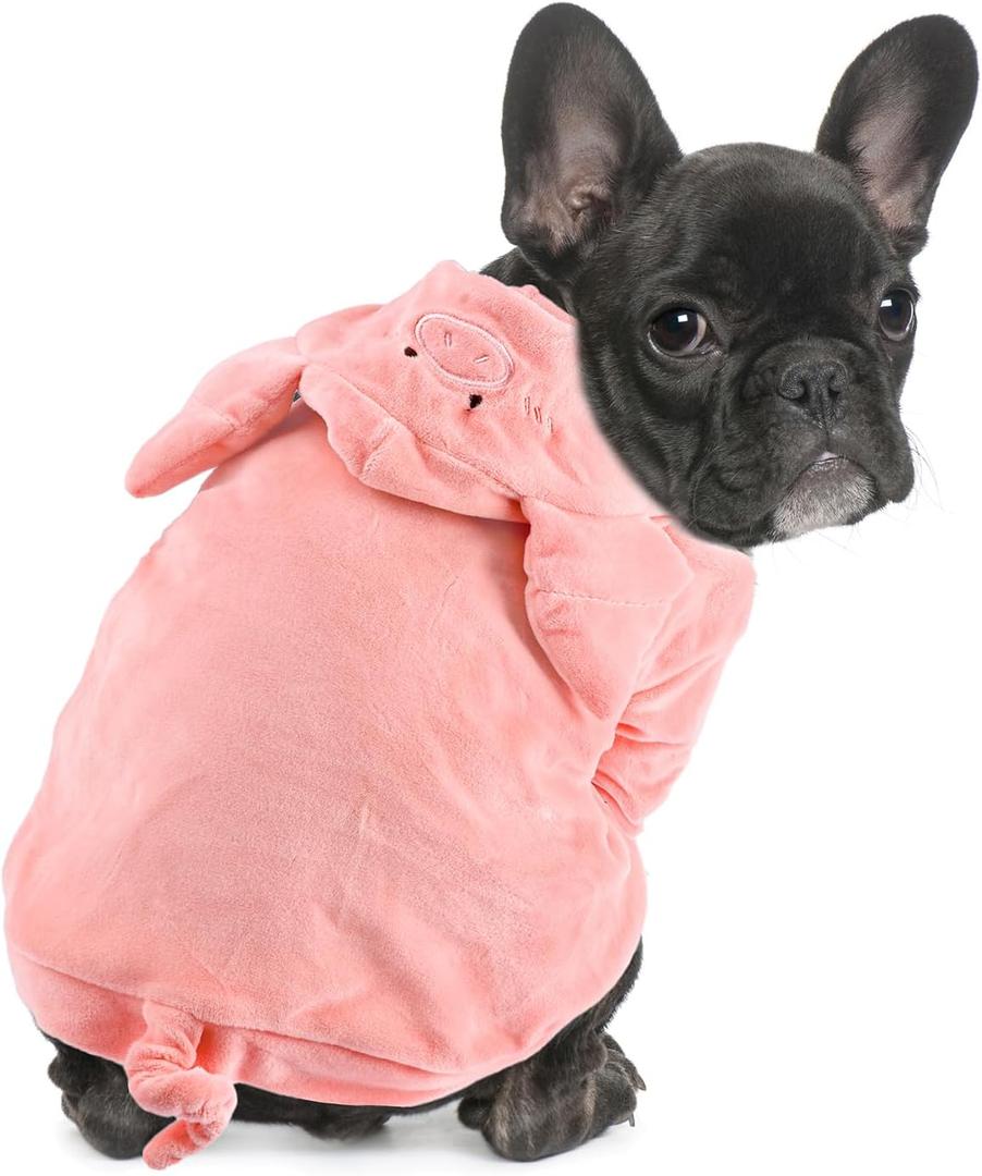 DELIFUR Dog Halloween Pig Costume - Adorable Boston Terrier Pig Hoodie Cosplay for Small & Medium Dogs