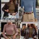 Ficerd 3 Pack Women's Ribbed Long Sleeve Tops, Crew Neck Slim Fit Undershirts Knit Basic Casual Stretch Layering Tee Shirts (Medium, Light Haze Blue, Red Bean Paste, Cold Brown)