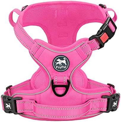 PoyPet No Pull Dog Harness, No Choke Reflective Dog Vest, Adjustable Pet Harnesses with Easy Control Padded Handle for Small Medium Large Dogs(Pink Matching Trim,S)
