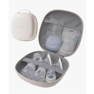 NCVI Breast Pump Carrying Case for Pump Parts and Bottles, Portable Wearable Pump Travel Bag Organizer for Working Moms, Durability Hard Shell, Interior with 3 Compartments through Mesh Bag, Beige