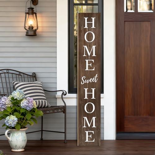 Home Sweet Home Porch Sign 47.2H Wooden Welcome Sign Vertical Hanging Signs For Standing Front Porch Standing Farmhouse Porch Signs Outdoor Tall Sign Decorations Outdoor Welcome Signs for Porch -brown