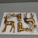 Thyle 4 Pcs Christmas Reindeer Decor Small Resin Standing Sitting Deer Figurine Mini Reindeer Christmas Table Decoration for Home Indoor Xmas Holiday Small Statue Rustic Table Decor(Gold)