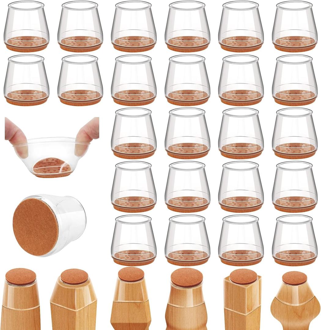 24Pcs Silicone Chair Leg Floor Protectors, Felt Furniture Pads for Hardwood Floors, Rubber Chair Leg Protectors for Hardwood Floors, Chair Leg Caps Chair Leg Covers for Wooden Floors(Clear, Large)