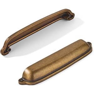 khtumeware 10 Pack Antique Brass Cup Pulls 4 Inch Center to Center - Cabinet & Drawer Handles for Kitchen Hardware