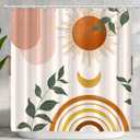 Mid Century Abstract Boho Orange Aesthetic Shower Curtain Set, Spring Summer Pink Green Nature Leaf Sun Modern Minimalist Home Bathroom Curtain Decor with 12 Hooks 72x72 Inches (72"W x 72"L (Pack of 1))