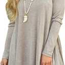 Women's Tops Long Sleeve Lace Scoop Neck A-line Tunic Blouse (Beige, M)
