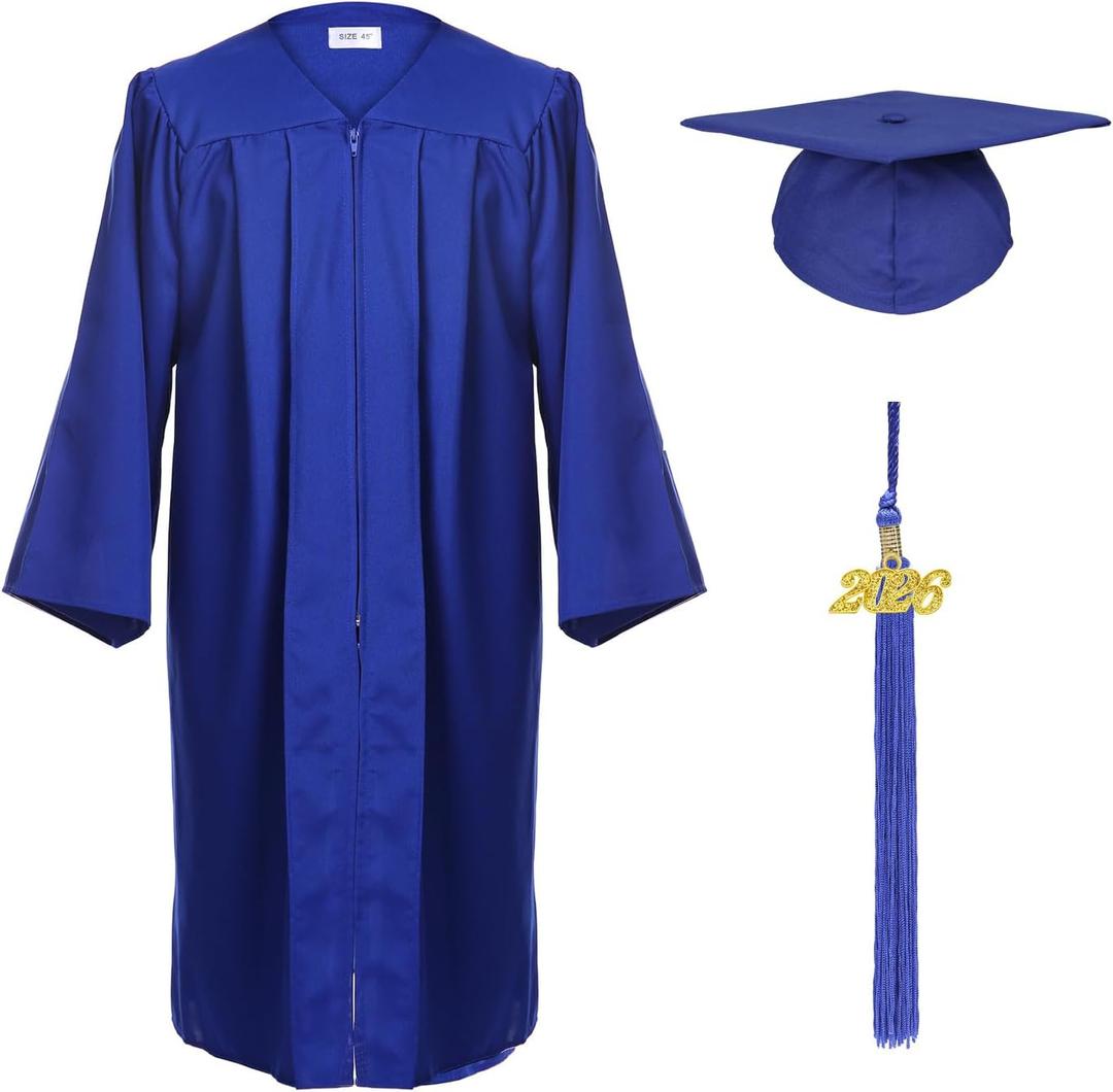 Unisex Adult Matte Graduation Cap and Gown Tassel Set (Blue)