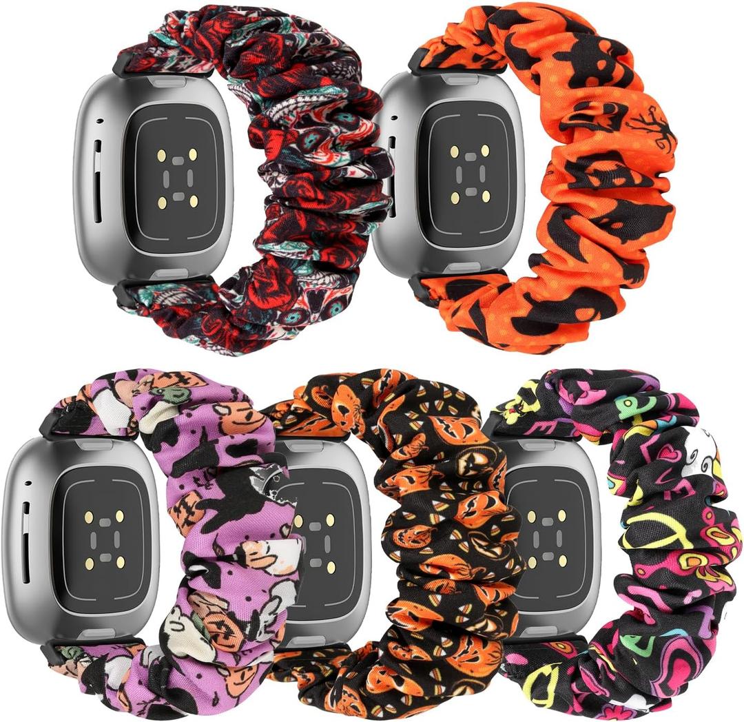 Scrunchie Watch Bands for Women Compatible with Fitbit Sense/Versa 3 Elastic Scrunchy Replacement Band Soft Stretchy Band For Fitbit Versa 3 /Sense (Small-Size, Halloween Series)