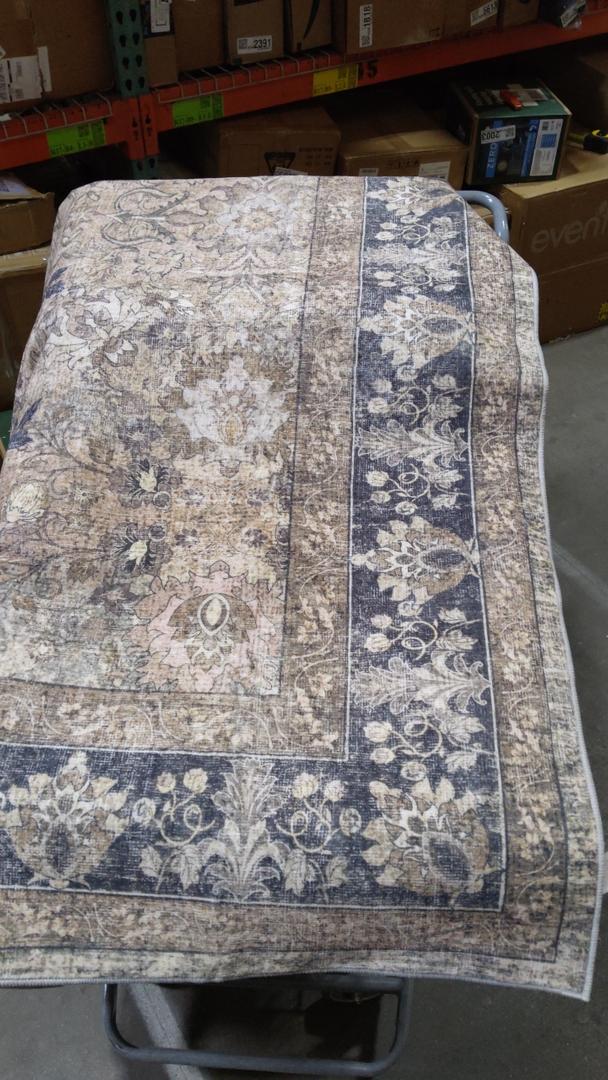 Area Rug 8ft×10ft, Large Vintage Boho Rug, Washable, Non Slip,Stain Resistant, Printed Carpet for Living Room Bedrooms Playroom Office Kitchen, Navy/Floral