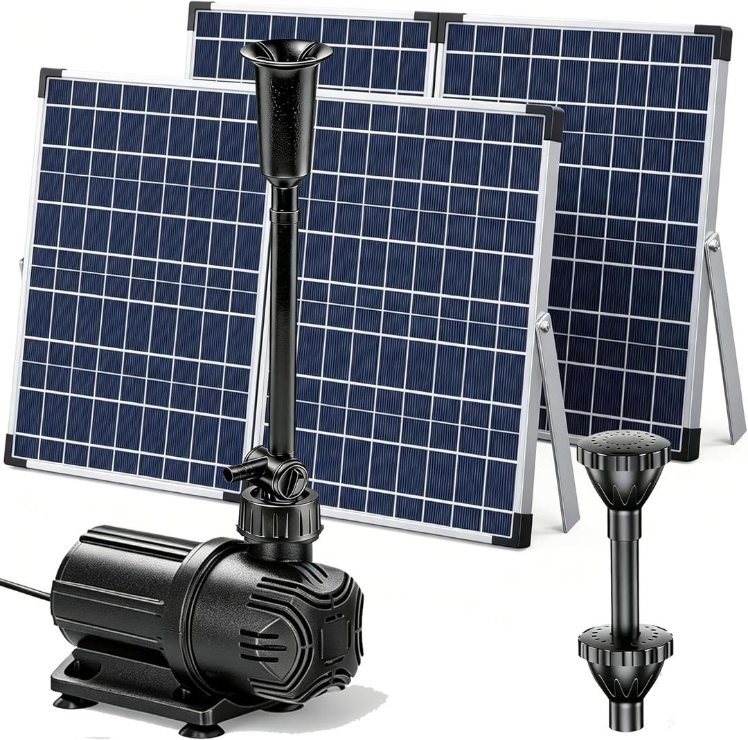 Antfraer 100W Solar Pond Pump, 1200GPH Solar Powered Water Fountain Pump with 3 Spray Nozzles, Solar Waterfall Pump & Solar Pond Aerator for Medium-Large Koi Pond Outdoor Garden Water Feature
