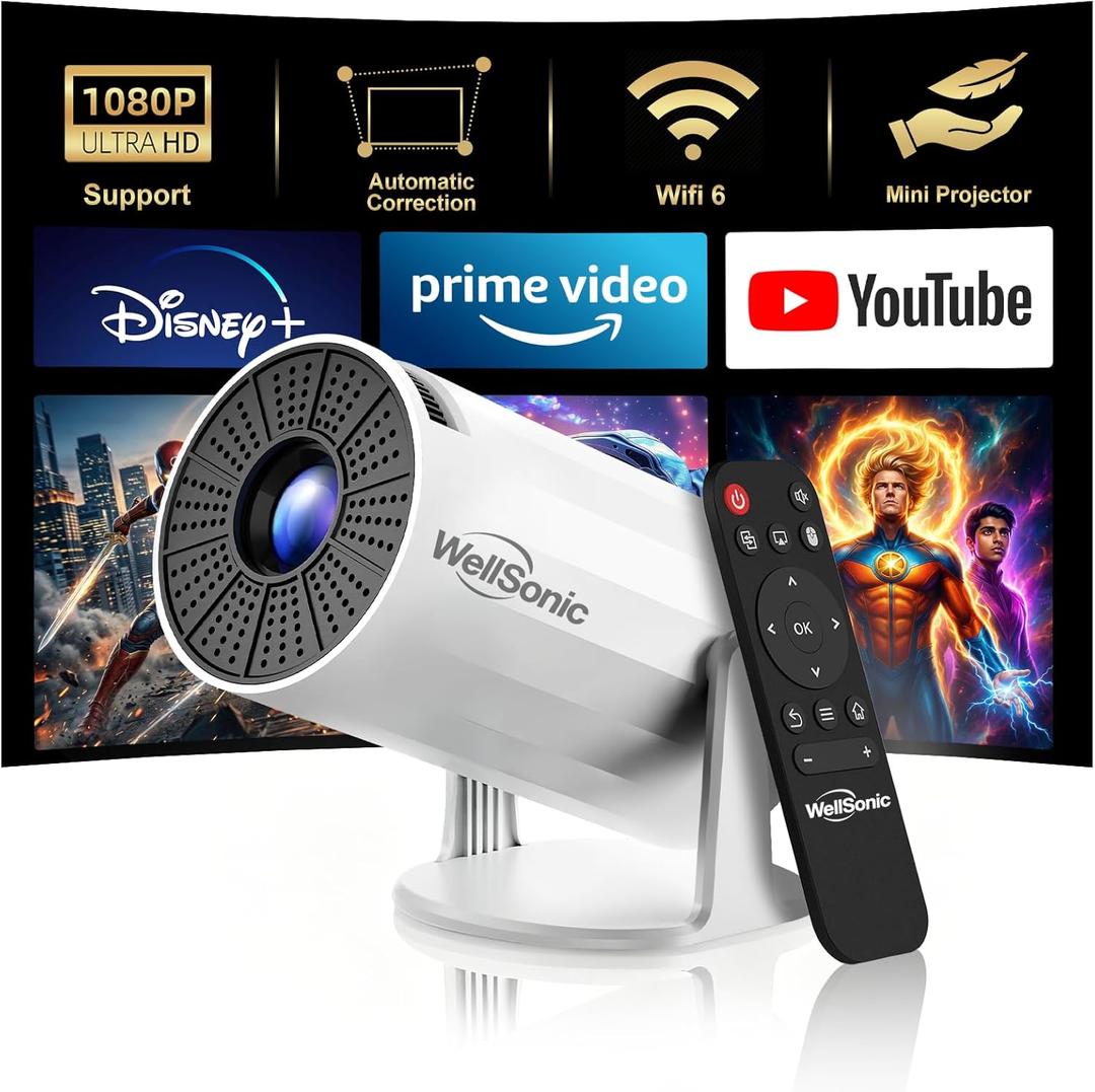Mini Projector with WiFi and Bluetooth, Portable Movie Projector Support 1080P, Auto Keystone,210 Rotation, 130'' Screen Smart Projector Compatible with HDMI Phone for Bedroom