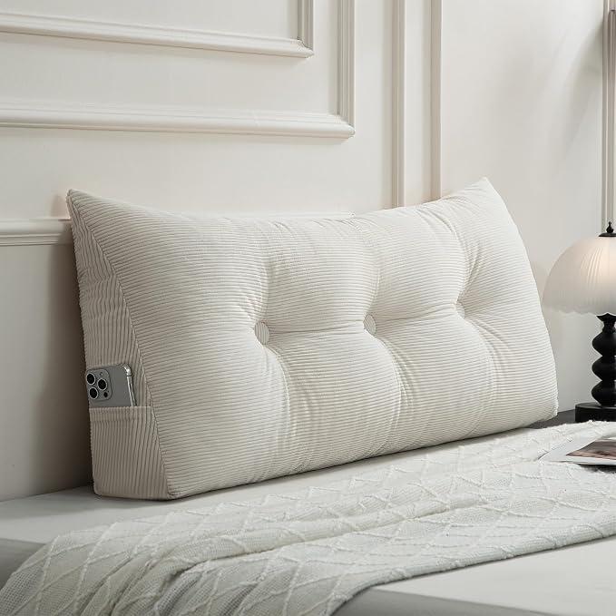 Gnostik Headboard Pillow Twin/Twin XL, Beige Triangle Wedge Pillow Headboard for Dorm, Daybed Backrest Cushion for Reading Sitting Working, 39.4"x15.7"x7.5"