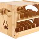 Wooden Cat Food Can Organizer, FIFO Can Storage Rack with Auto Rotation, Holds 36 Cans (3 oz), Two Tier Pet Food Holder, Space-saving Countertop Organizer for Pantry, Kitchen